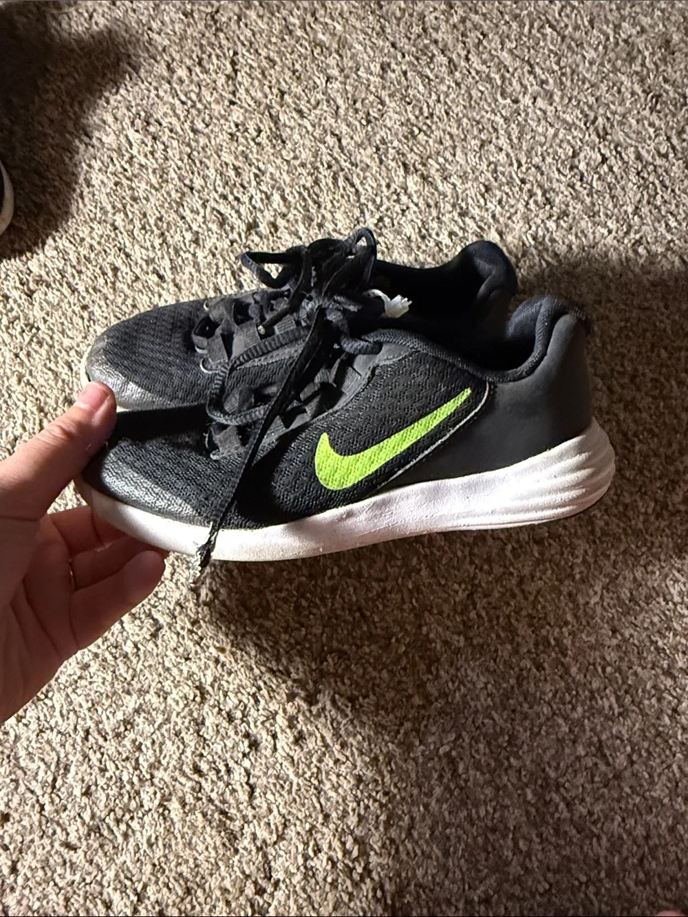 Nike Kids Black Sneakers with Neon Green Swoosh